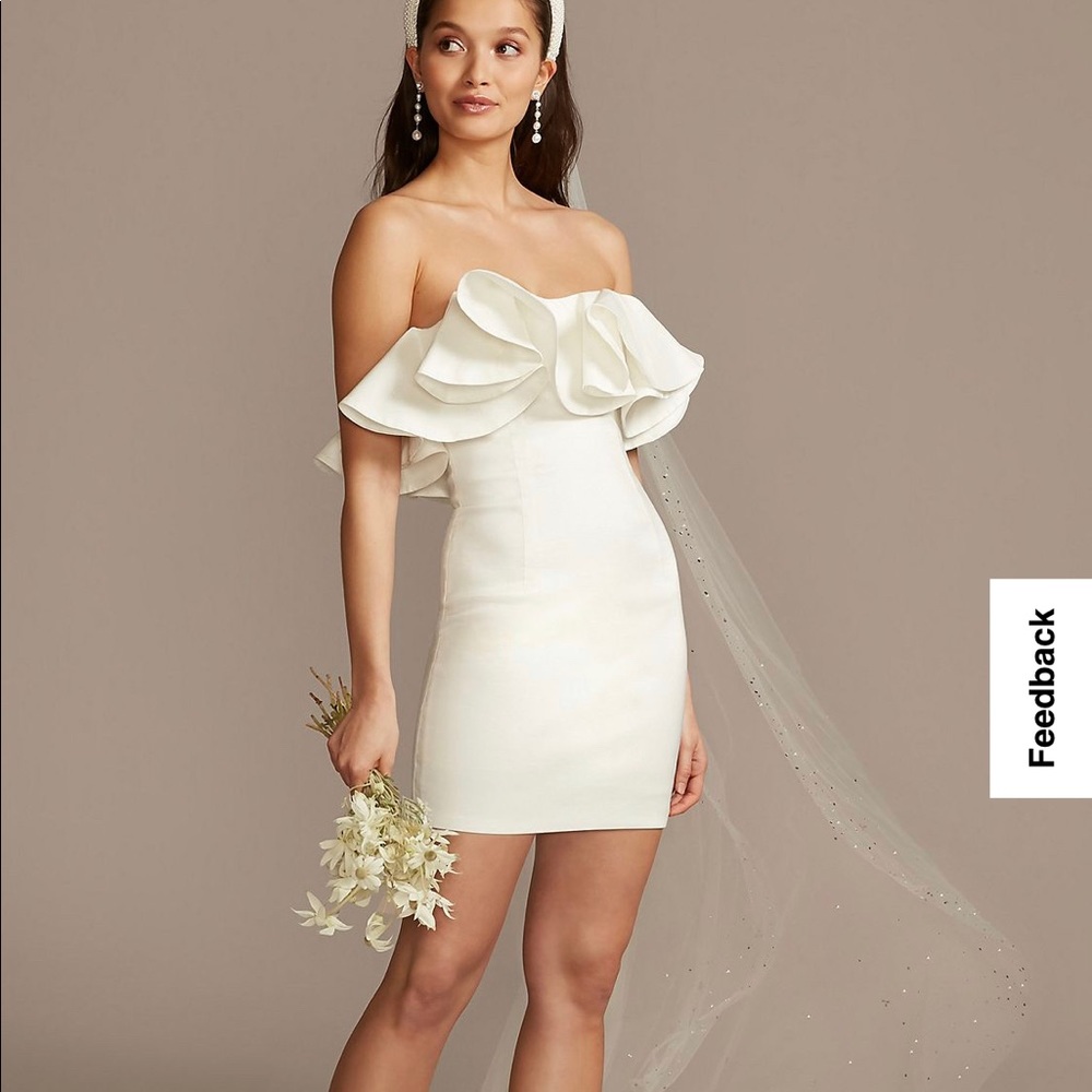 Bardot Strapless Taffeta Mini Dress with Ruffles